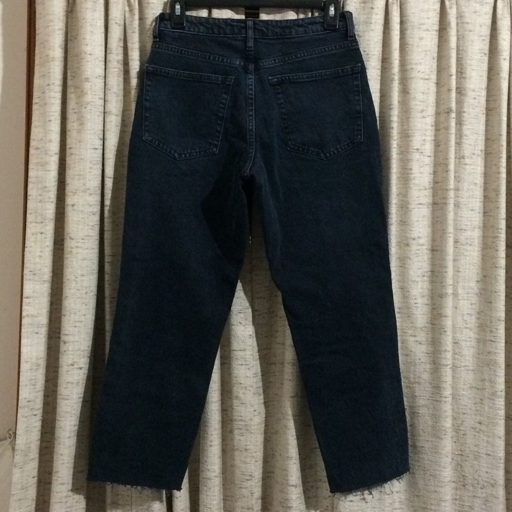 Topshop Raw Hem Crop Straight Leg Jeans In Blue Black - Picture 10 of 10